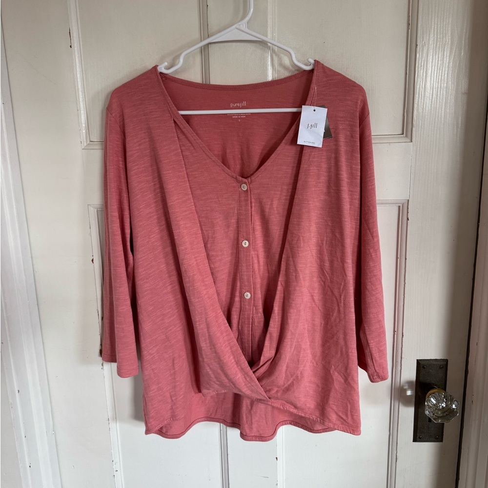 NWT J.Jill Pure Jill pink cotton‎ cross front top size small